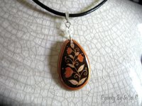 Brown & Orange Spring Vines Teardrop Pendant Pysanky Eggshell Jewelry by So Jeo : pysanky pysanka ukrainian easter egg batik art eggshell jewelry pendants earrings drop dangle etched flowers gift women accessories accessory pendant necklace bail crystal finding sterling silver filled sojeo flowers celtic purple white red pink brown green purple orange cream burgundy magenta teal turqoise crows crow blue black so jeo art handmade